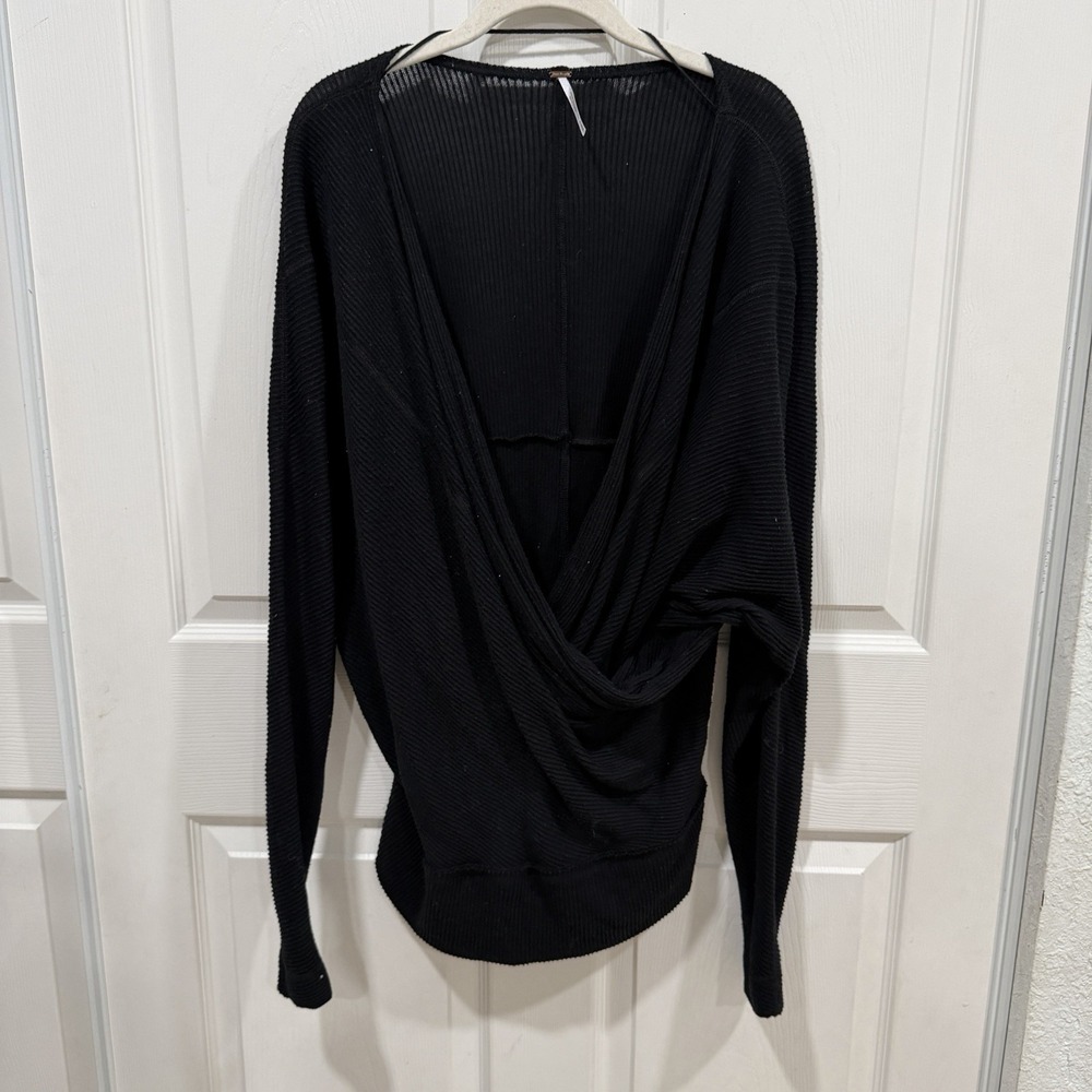 Women's Free People Oversized‎ Black Top Shirt Size Medium M Boho